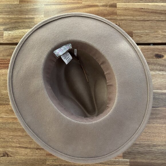Free People 100% Wool Hat One Size Fedora Boho Festival Western Neutrals Minimal - Picture 10 of 11